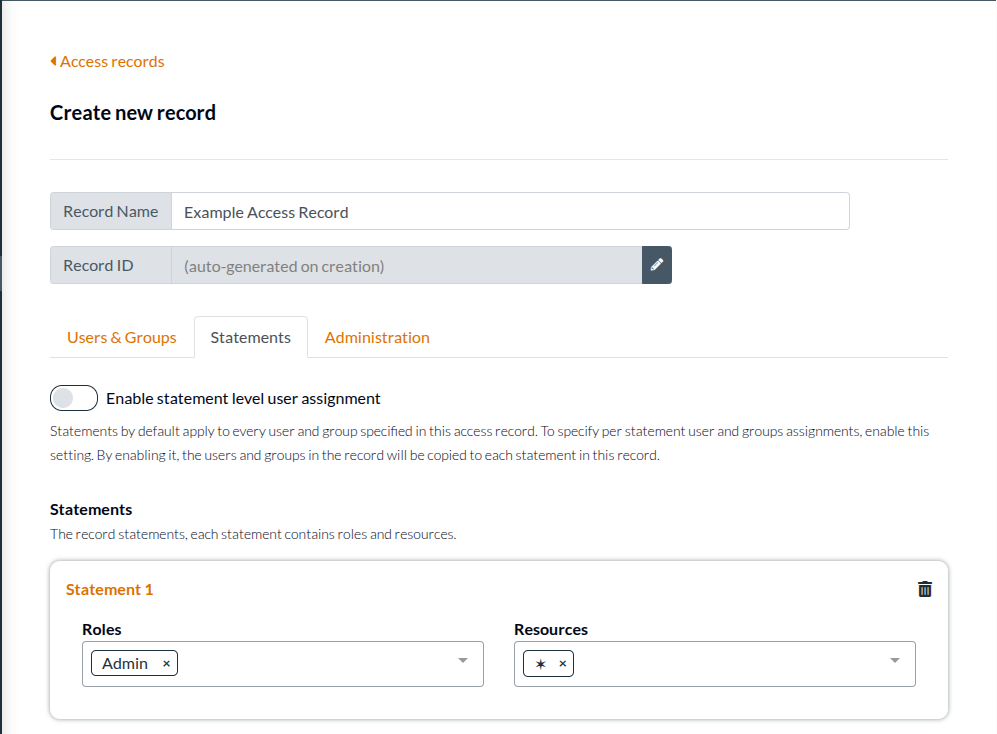 Admin access record